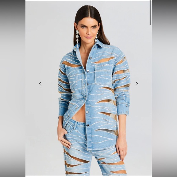 $1,498 NWT Retrofête AVANI EMBELLISHED DENIM SHIRT - Picture 1 of 11